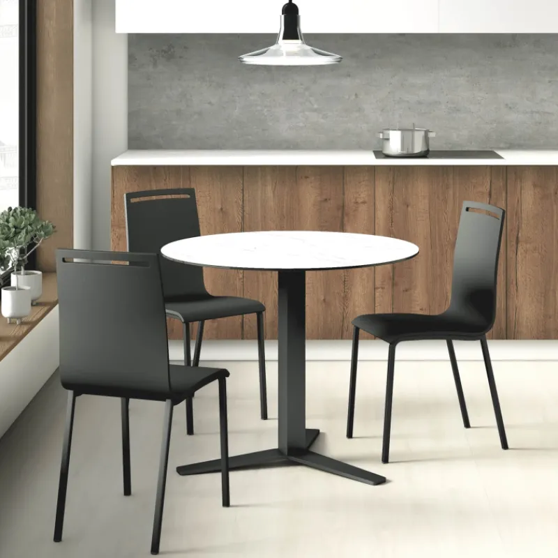 Cancio Peliccan Table ronde petit espace en céramique et métal* Table De Cuisine|Table Pour Petit Espace