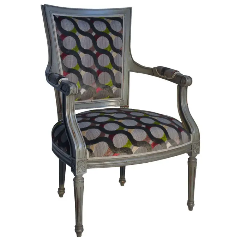 Paget Quentin Fauteuil cabriolet Louis 16 fabrication française en tissu et bois massif* Fauteuil De Salon