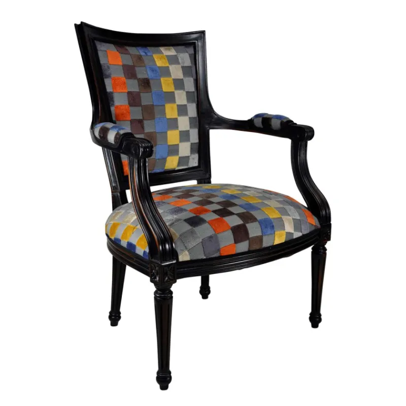 Paget Quentin Fauteuil cabriolet Louis 16 fabrication française en tissu et bois massif* Fauteuil De Salon