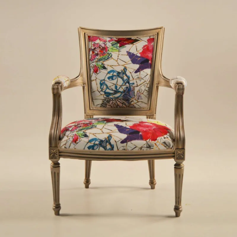Paget Quentin Fauteuil cabriolet Louis 16 fabrication française en tissu et bois massif* Fauteuil De Salon