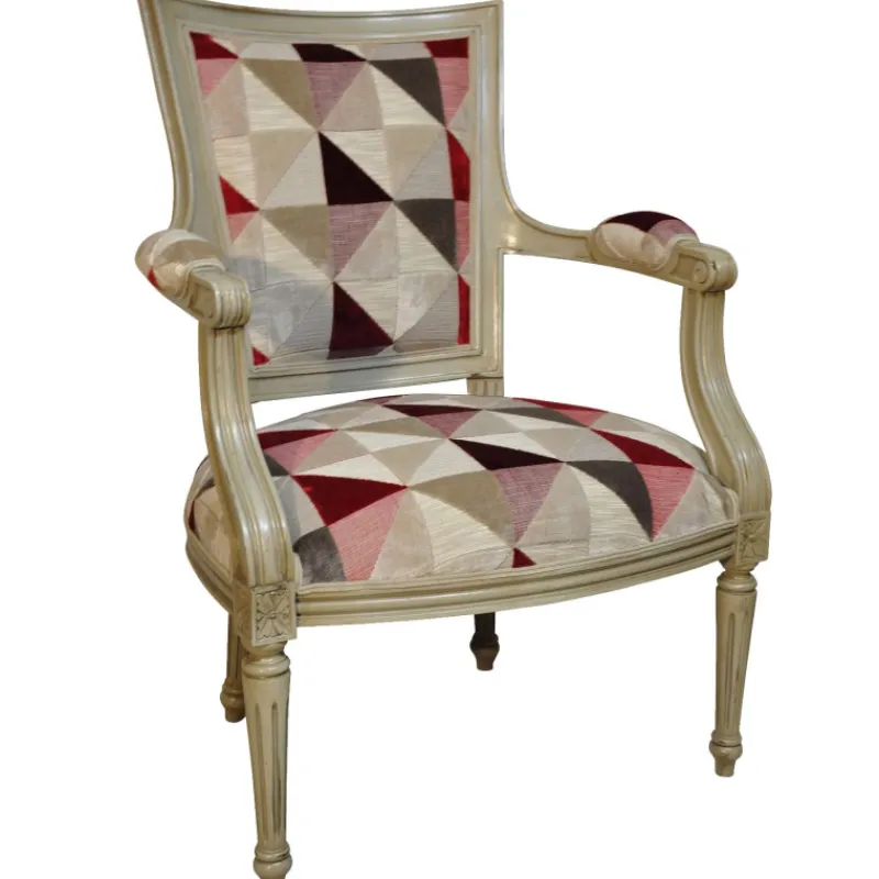 Paget Quentin Fauteuil cabriolet Louis 16 fabrication française en tissu et bois massif* Fauteuil De Salon