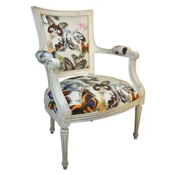 Paget Quentin Fauteuil cabriolet Louis 16 fabrication française en tissu et bois massif* Fauteuil De Salon