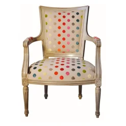 Paget Quentin Fauteuil cabriolet Louis 16 fabrication française en tissu et bois massif* Fauteuil De Salon