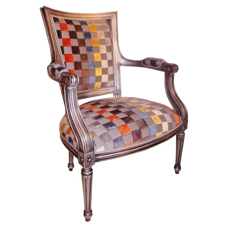 Paget Quentin Fauteuil cabriolet Louis 16 fabrication française en tissu et bois massif* Fauteuil De Salon