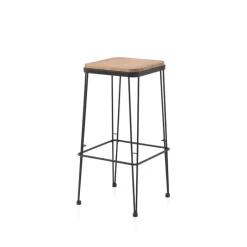 Jayso Riopar Tabouret haut assise bois pieds métal style industriel* Tabouret Snack (assise +/- 65 Cm)|Tabouret De Bar (assise +/- 80 Cm)