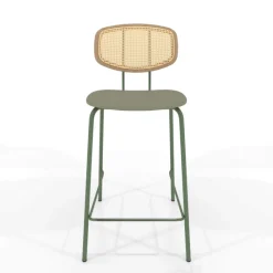 Perfecta Ritmo Tabouret snack rétro avec dossier cannage rotin et assise en simili* Tabouret Snack (assise +/- 65 Cm)|Tabouret De Bar (assise +/- 80 Cm)