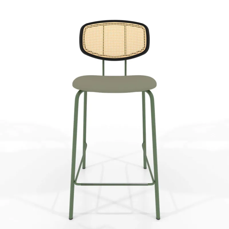 Perfecta Ritmo Tabouret snack rétro avec dossier cannage rotin et assise en simili* Tabouret Snack (assise +/- 65 Cm)|Tabouret De Bar (assise +/- 80 Cm)