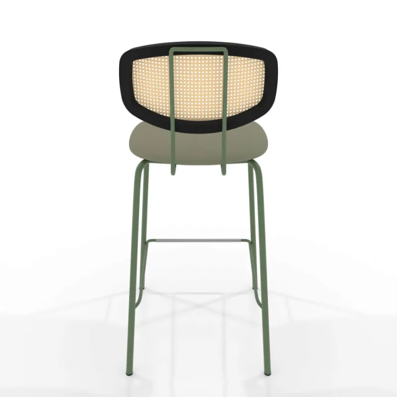 Perfecta Ritmo Tabouret snack rétro avec dossier cannage rotin et assise en simili* Tabouret Snack (assise +/- 65 Cm)|Tabouret De Bar (assise +/- 80 Cm)