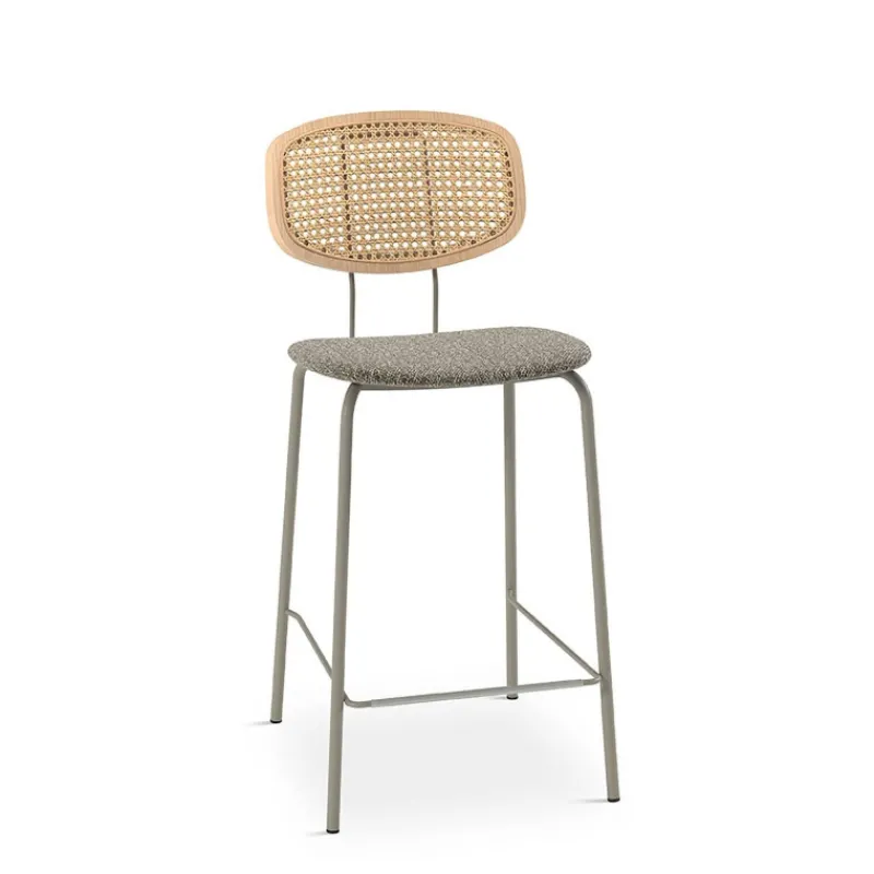 Perfecta Ritmo Tabouret snack vintage dossier en cannage avec assise tissu* Tabouret Snack (assise +/- 65 Cm)|Tabouret De Bar (assise +/- 80 Cm)