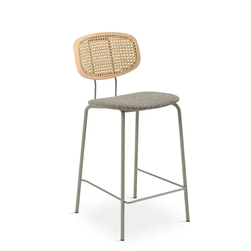 Perfecta Ritmo Tabouret snack vintage dossier en cannage avec assise tissu* Tabouret Snack (assise +/- 65 Cm)|Tabouret De Bar (assise +/- 80 Cm)