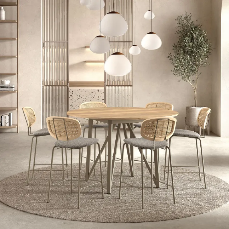 Perfecta Ritmo Tabouret snack vintage dossier en cannage avec assise tissu* Tabouret Snack (assise +/- 65 Cm)|Tabouret De Bar (assise +/- 80 Cm)