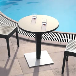 Riva Table de jardin ronde en résine tressée et plateau werzalit* Table De Jardin
