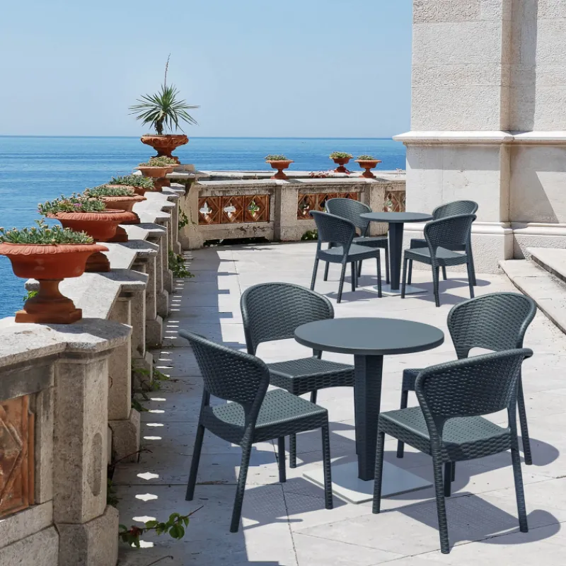 Riva Table de jardin ronde en résine tressée et plateau werzalit* Table De Jardin