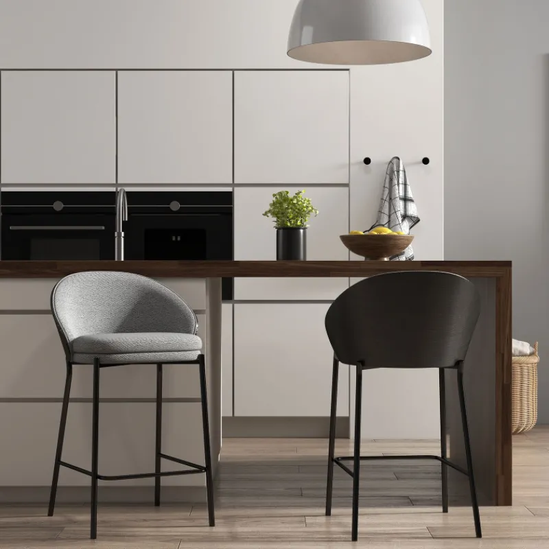 SandroTabouret snack bimatière en tissu avec dossier bois et pieds en métal* Tabouret Snack (assise +/- 65 Cm)|Tabouret De Bar (assise +/- 80 Cm)
