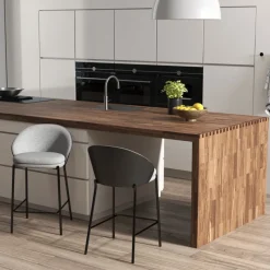 SandroTabouret snack bimatière en tissu avec dossier bois et pieds en métal* Tabouret Snack (assise +/- 65 Cm)|Tabouret De Bar (assise +/- 80 Cm)