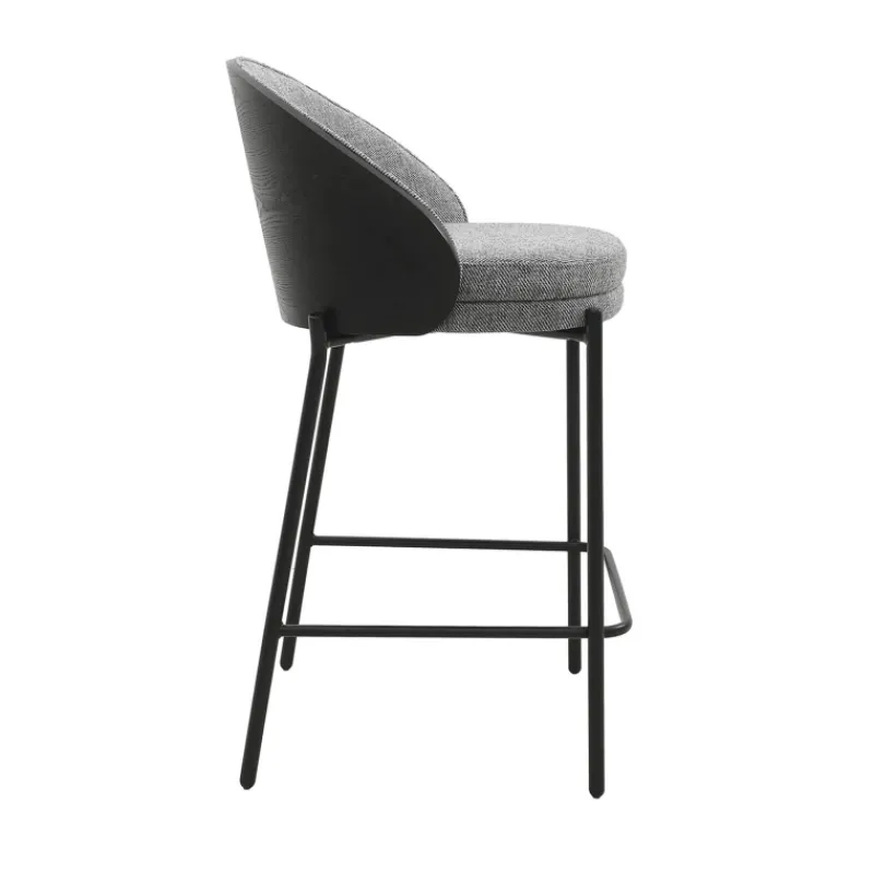 SandroTabouret snack bimatière en tissu avec dossier bois et pieds en métal* Tabouret Snack (assise +/- 65 Cm)|Tabouret De Bar (assise +/- 80 Cm)