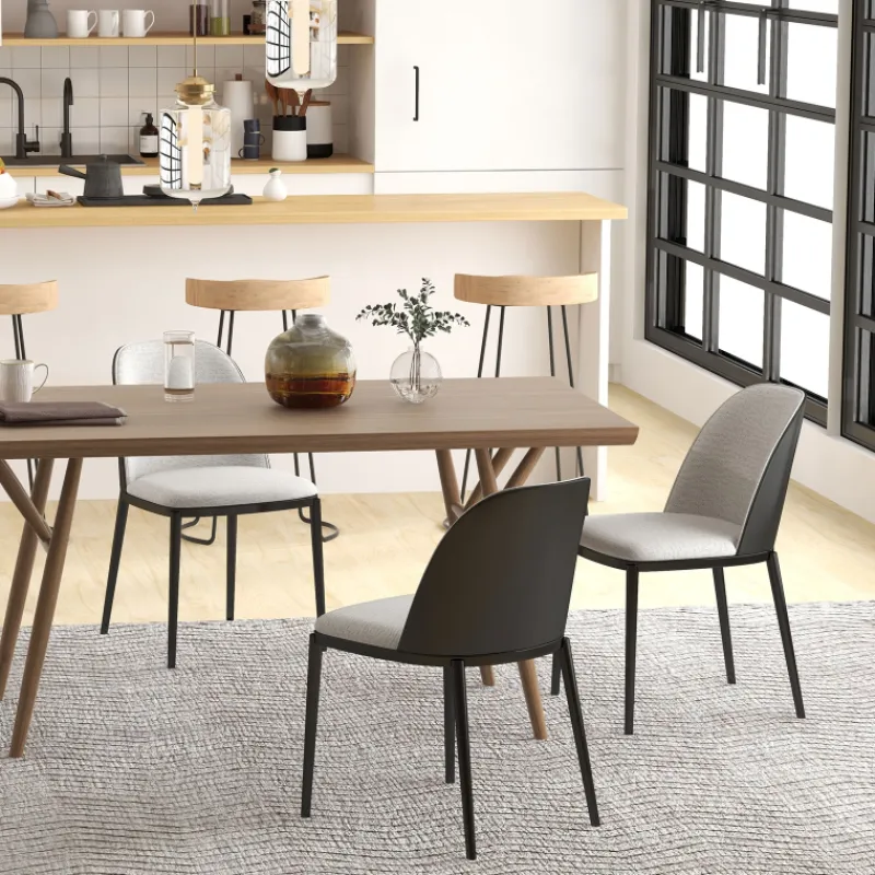 SimoneChaise bimatière en tissu dossier bois avec pieds en métal* Chaise De Salle à Manger