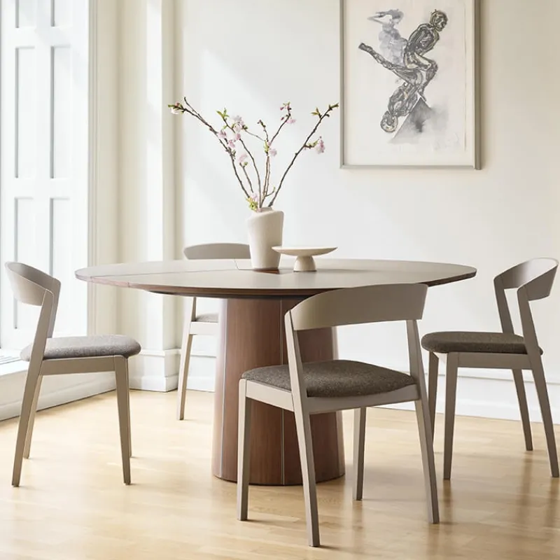 Skovby Table ronde extensible en Fenix et pied central en bois SM33* Table De Salle à Manger