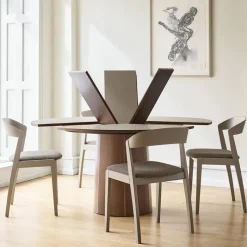 Skovby Table ronde extensible en Fenix et pied central en bois SM33* Table De Salle à Manger