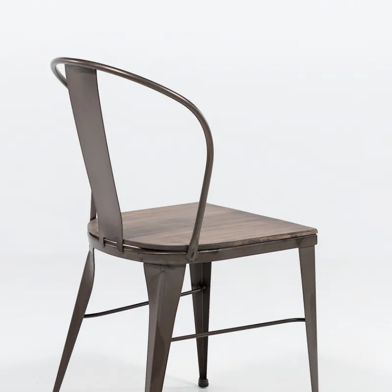 Jayso Turia 631 Chaise industrielle vintage en métal avec assise bois* Chaise De Cuisine|Chaise De Salle à Manger