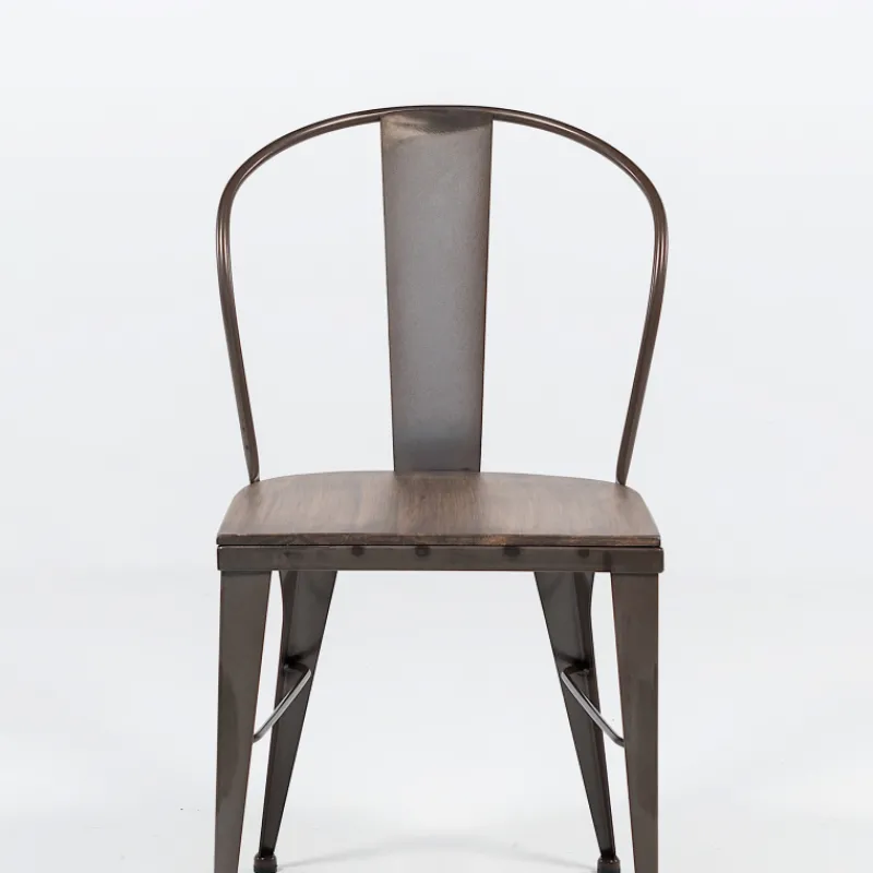 Jayso Turia 631 Chaise industrielle vintage en métal avec assise bois* Chaise De Cuisine|Chaise De Salle à Manger