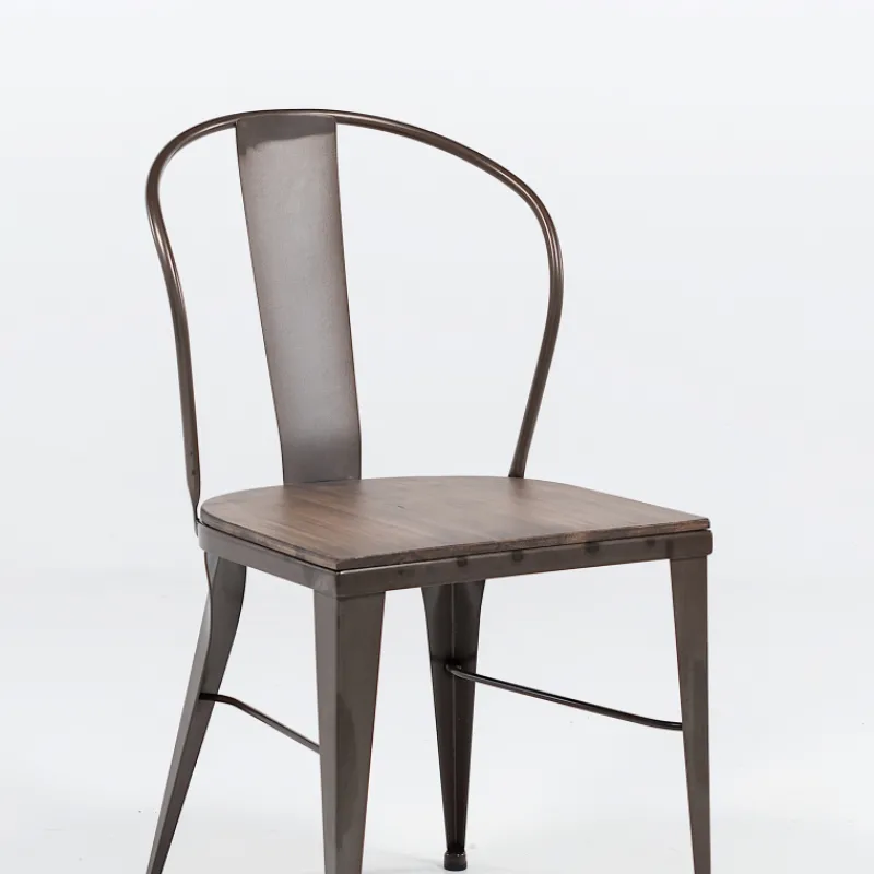 Jayso Turia 631 Chaise industrielle vintage en métal avec assise bois* Chaise De Cuisine|Chaise De Salle à Manger