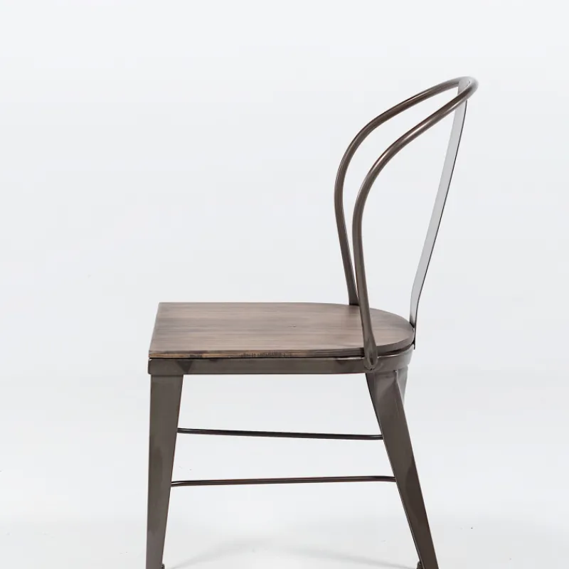 Jayso Turia 631 Chaise industrielle vintage en métal avec assise bois* Chaise De Cuisine|Chaise De Salle à Manger