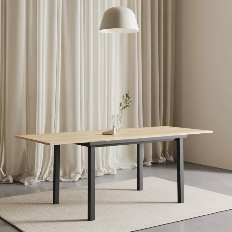Perfecta Valentina Table de cuisine extensible en mélaminé chêne naturel avec pieds en métal noir* Table De Cuisine