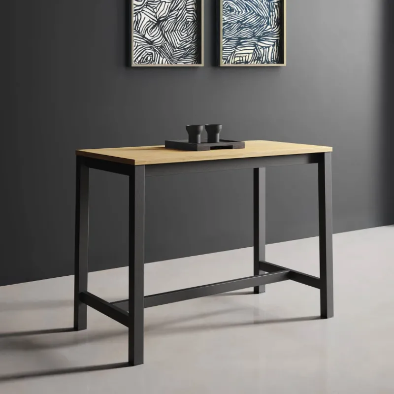 Perfecta Valériane Table snack de cuisine en stratifié chêne naturel avec pieds en métal noir* Table De Cuisine