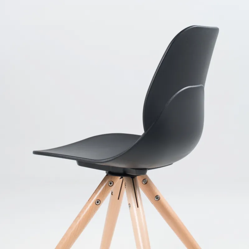 VictoireChaise design en polypropylène noir avec pieds en bois* Chaise De Cuisine|Chaise De Salle à Manger