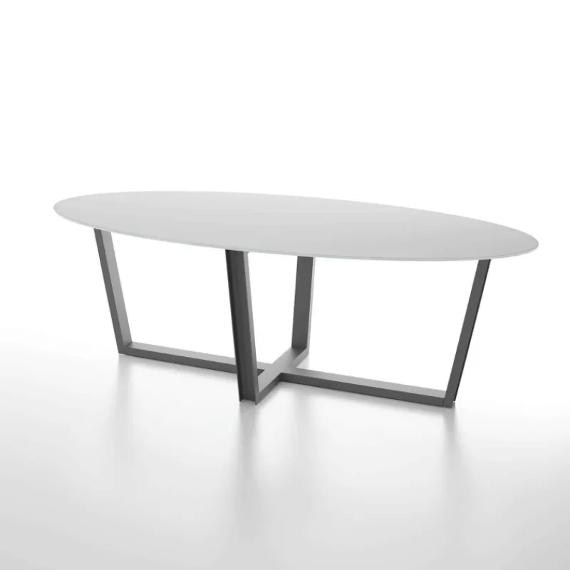Dexo Viktor Table design en verre ovale avec pieds en métal modernes* Table De Salle à Manger