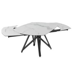 Akante WarholTable moderne en céramique extensible avec pied central design en métal noir* Table De Salle à Manger