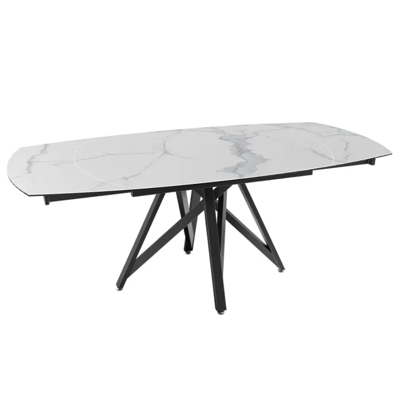 Akante WarholTable moderne en céramique extensible avec pied central design en métal noir* Table De Salle à Manger
