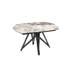 Akante WarholTable moderne en céramique extensible avec pied central design en métal noir* Table De Salle à Manger