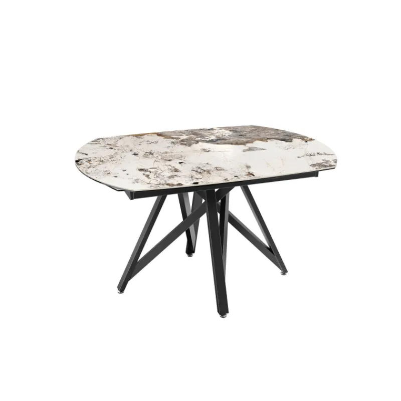 Akante WarholTable moderne en céramique extensible avec pied central design en métal noir* Table De Salle à Manger