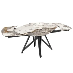Akante WarholTable moderne en céramique extensible avec pied central design en métal noir* Table De Salle à Manger