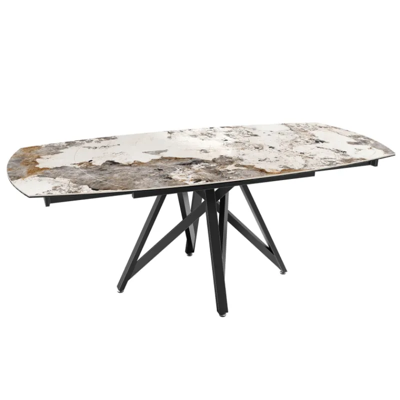 Akante WarholTable moderne en céramique extensible avec pied central design en métal noir* Table De Salle à Manger