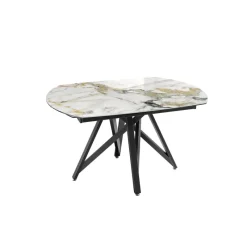 Akante WarholTable moderne en céramique extensible avec pied central design en métal noir* Table De Salle à Manger