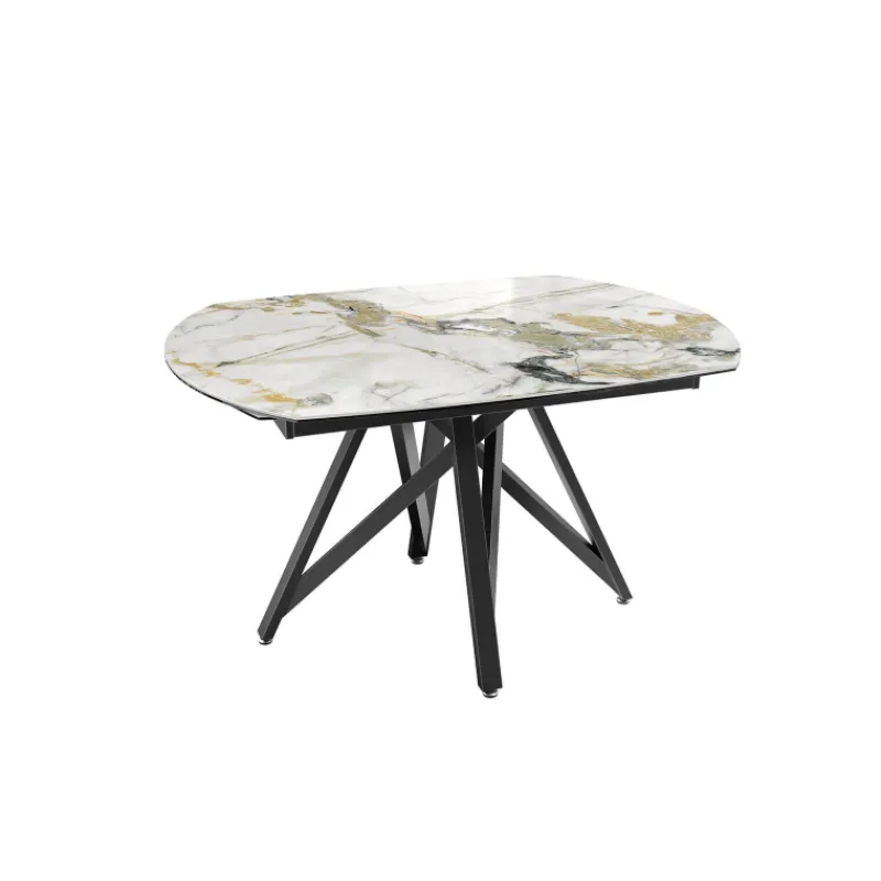 Akante WarholTable moderne en céramique extensible avec pied central design en métal noir* Table De Salle à Manger