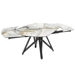 Akante WarholTable moderne en céramique extensible avec pied central design en métal noir* Table De Salle à Manger