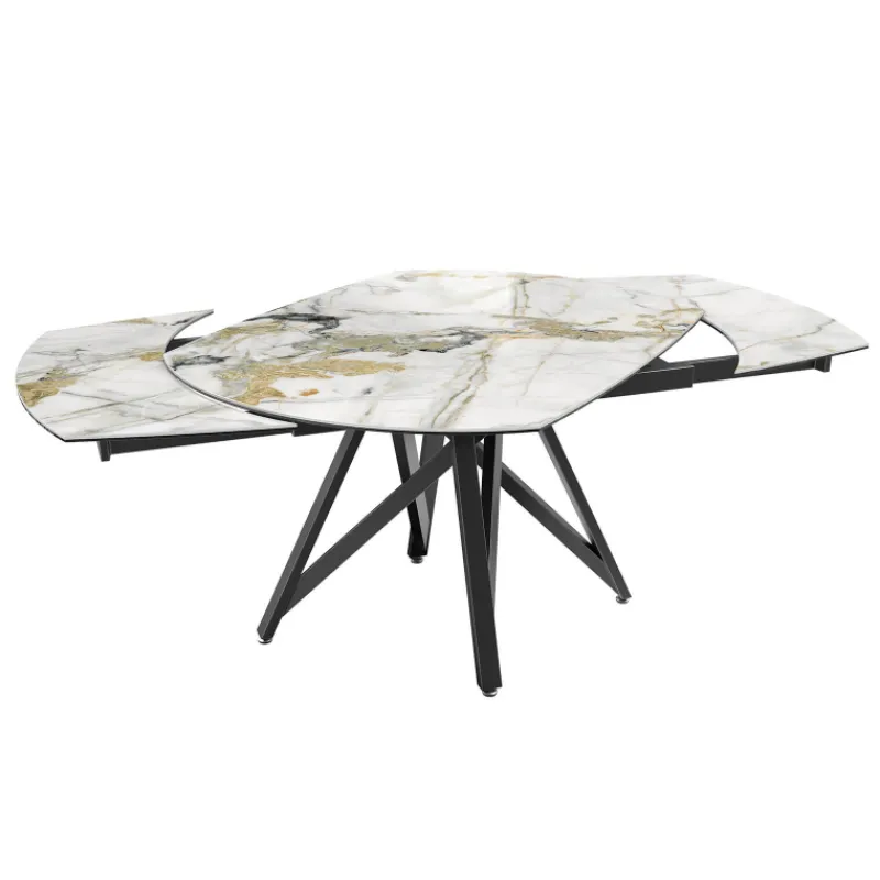 Akante WarholTable moderne en céramique extensible avec pied central design en métal noir* Table De Salle à Manger