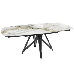 Akante WarholTable moderne en céramique extensible avec pied central design en métal noir* Table De Salle à Manger