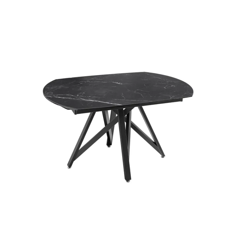 Akante WarholTable moderne en céramique extensible avec pied central design en métal noir* Table De Salle à Manger