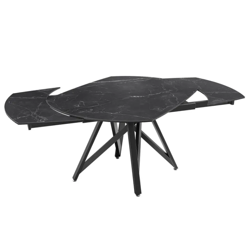Akante WarholTable moderne en céramique extensible avec pied central design en métal noir* Table De Salle à Manger