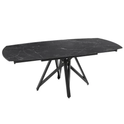 Akante WarholTable moderne en céramique extensible avec pied central design en métal noir* Table De Salle à Manger
