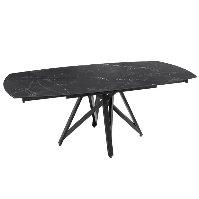 Akante WarholTable moderne en céramique extensible avec pied central design en métal noir* Table De Salle à Manger