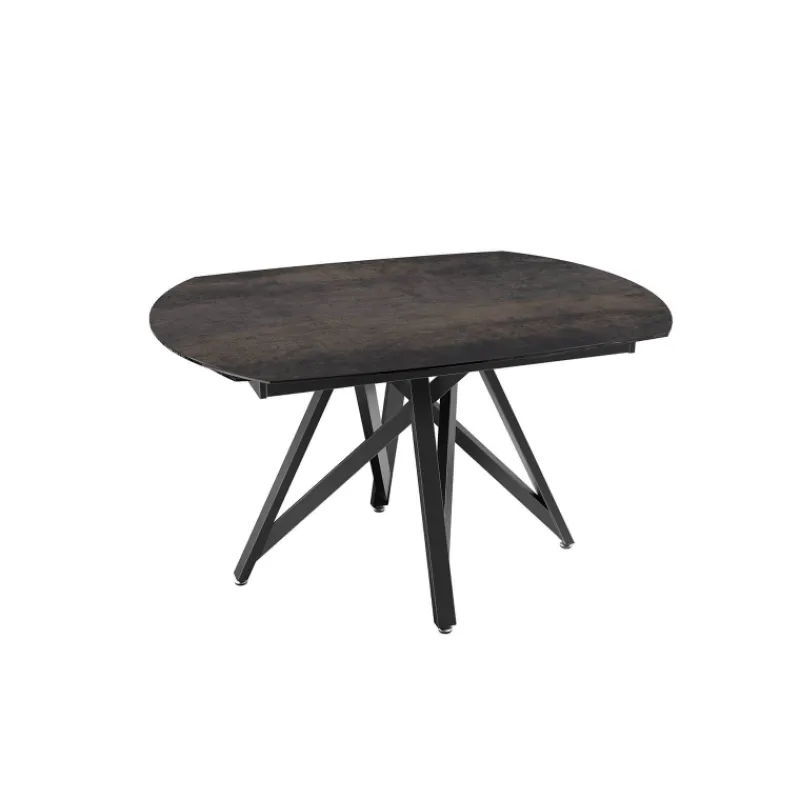 Akante WarholTable moderne en céramique extensible avec pied central design en métal noir* Table De Salle à Manger