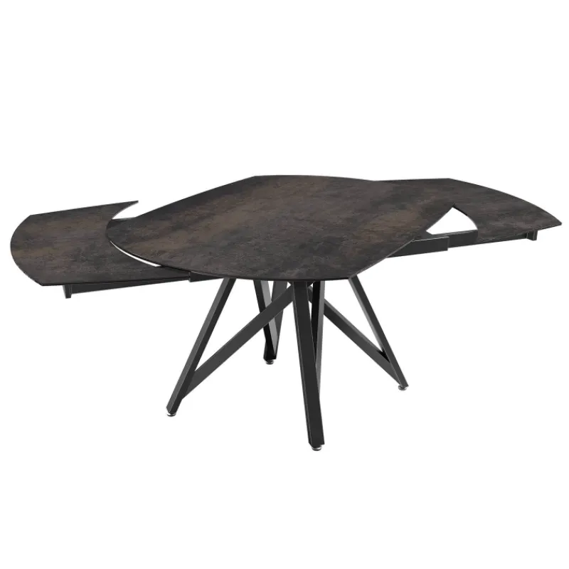 Akante WarholTable moderne en céramique extensible avec pied central design en métal noir* Table De Salle à Manger