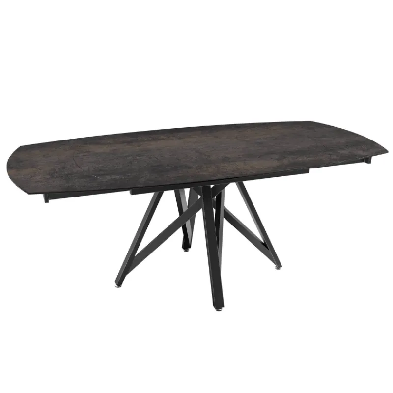Akante WarholTable moderne en céramique extensible avec pied central design en métal noir* Table De Salle à Manger