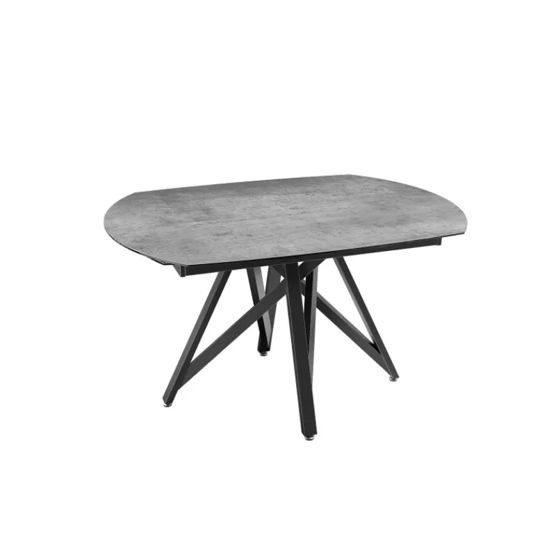 Akante WarholTable moderne en céramique extensible avec pied central design en métal noir* Table De Salle à Manger
